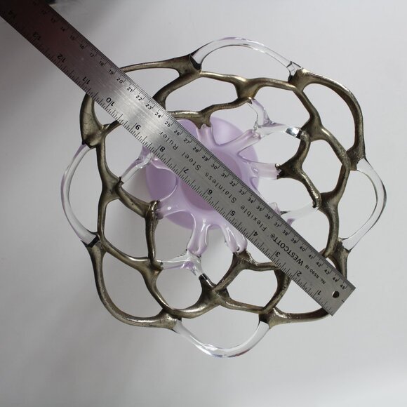 M Duca Hand Blown Mid-Century Glass Lattice Web Vase Gold Lavender Signed - Picture 14 of 16